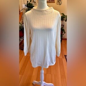 Talbots Women’s Ivory Waffle Knit Pullover Sweater Size L Cotton Blend Crewneck